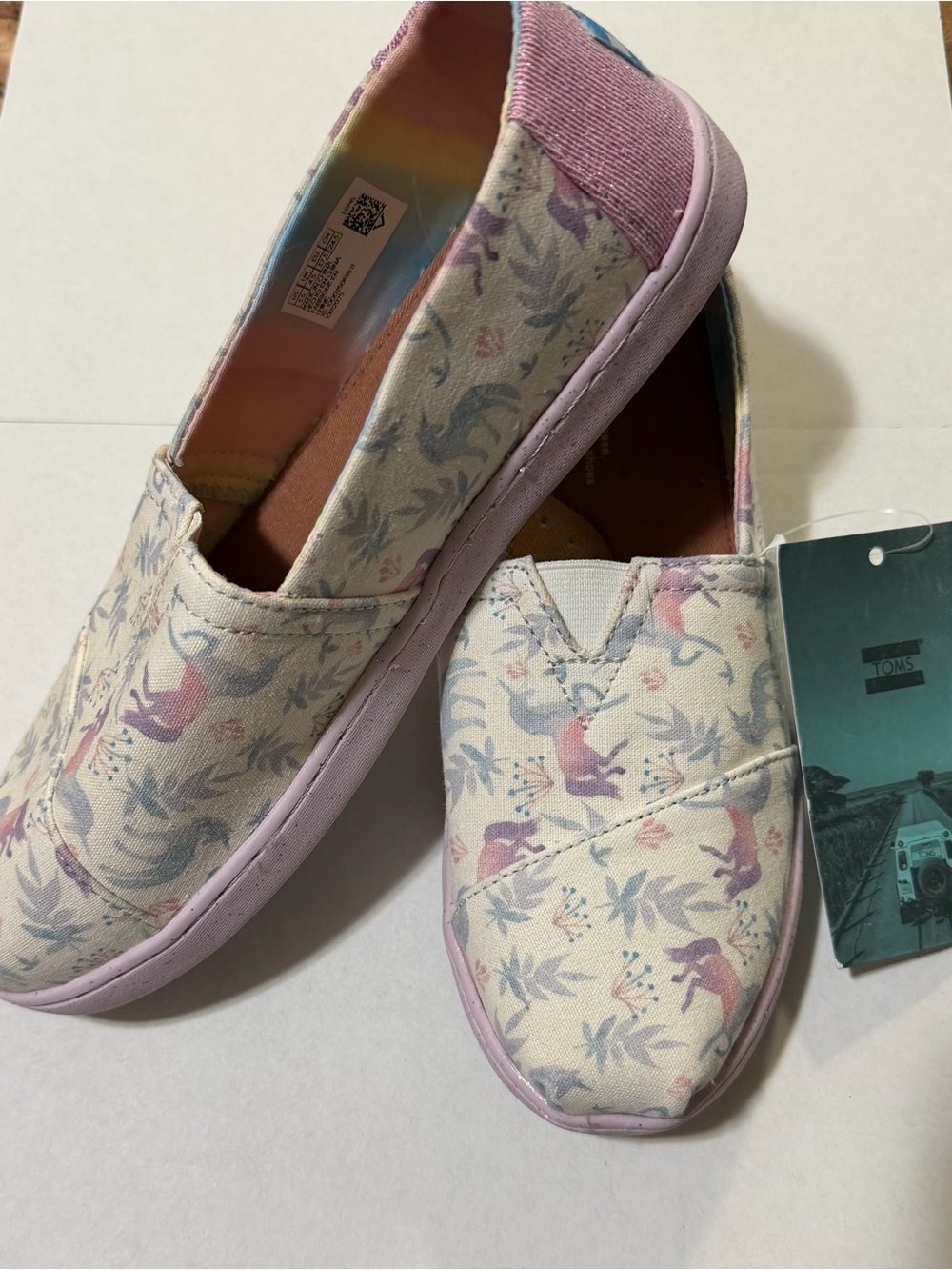 TOMS Kids Unicorn Canvas Slip-Ons in Pastel Pink and Blue - Picture 3 of 4